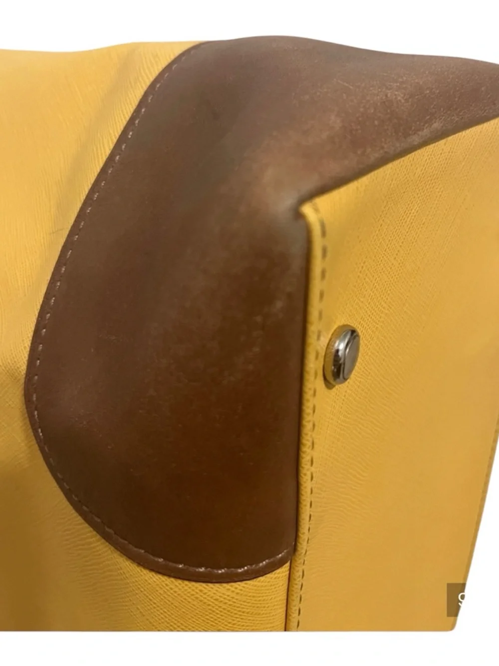 Tumi Yellow Tote with Tan Leather Pull and Silver Hardware